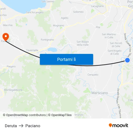 Deruta to Paciano map