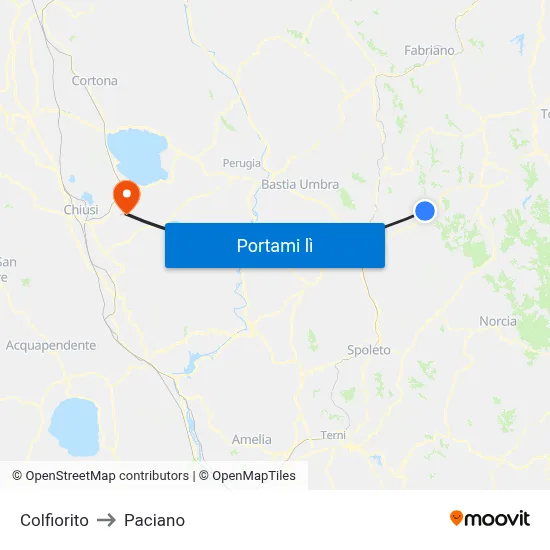 Colfiorito to Paciano map