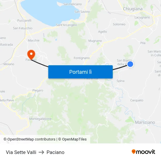 Via Sette Valli to Paciano map