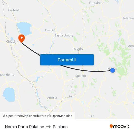 Norcia Porta Palatino to Paciano map
