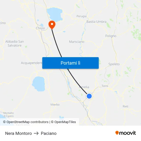 Nera Montoro to Paciano map