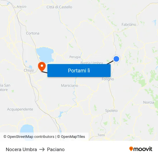 Nocera Umbra to Paciano map