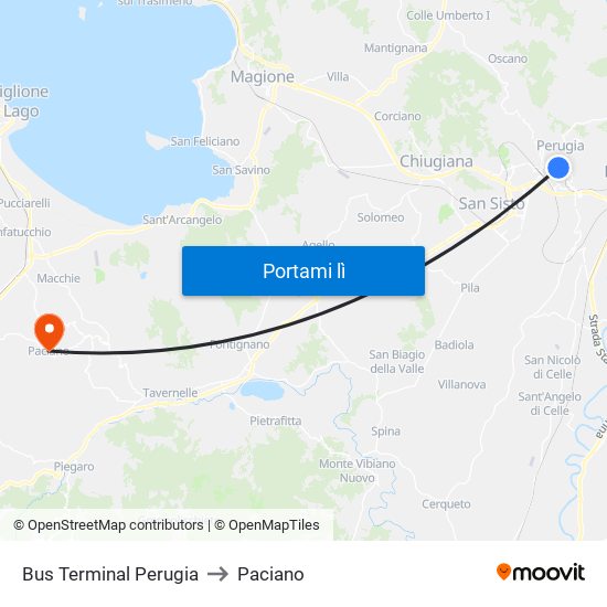 Bus Terminal Perugia to Paciano map