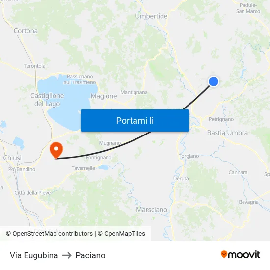Via Eugubina to Paciano map