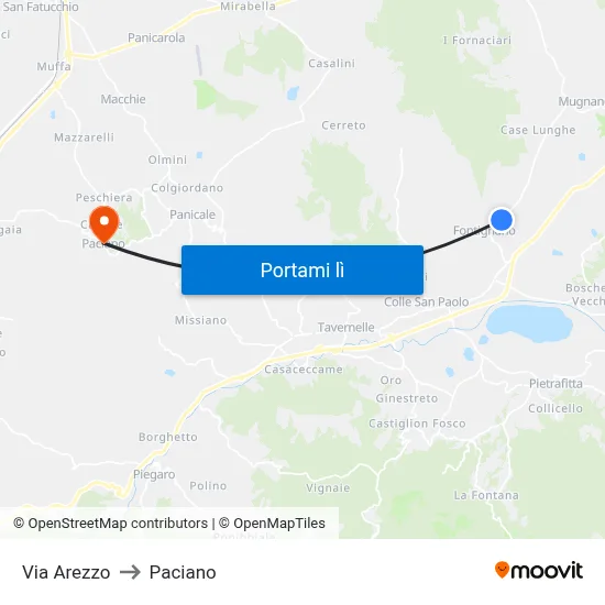 Via Arezzo to Paciano map
