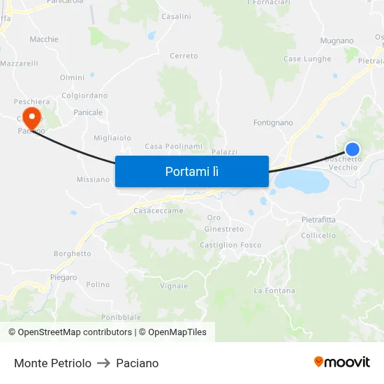Monte Petriolo to Paciano map