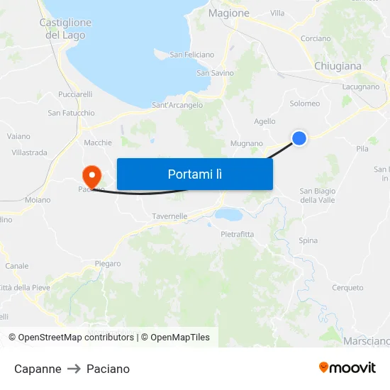 Capanne to Paciano map