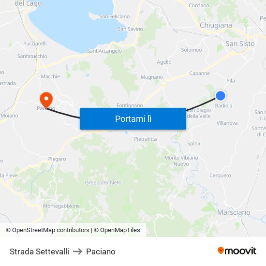 Strada Settevalli to Paciano map