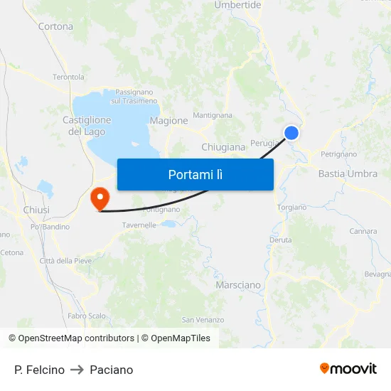 P. Felcino to Paciano map