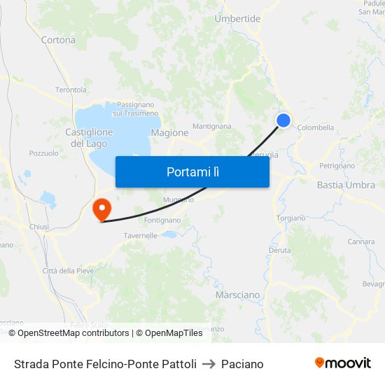 Strada Ponte Felcino-Ponte Pattoli to Paciano map