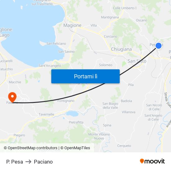 P. Pesa to Paciano map