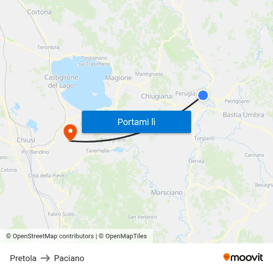 Pretola to Paciano map