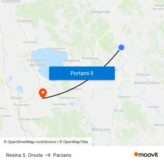 Resina S. Orsola to Paciano map
