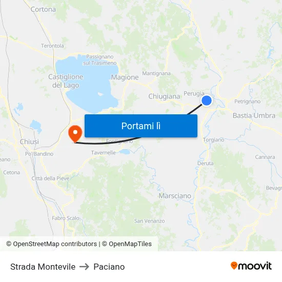 Strada Montevile to Paciano map
