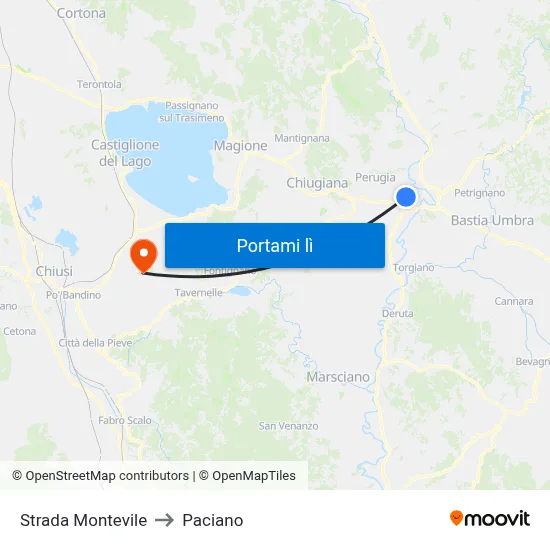 Strada Montevile to Paciano map