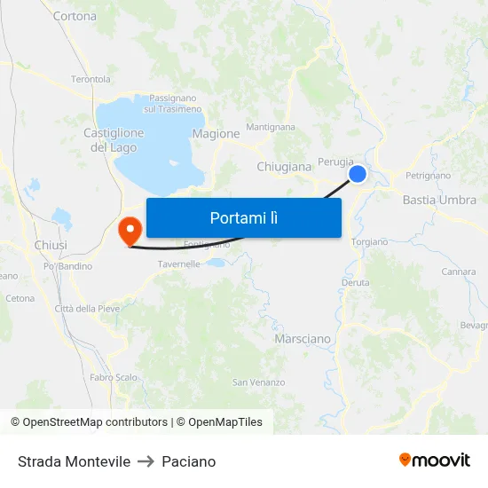 Strada Montevile to Paciano map
