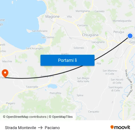 Strada Montevile to Paciano map