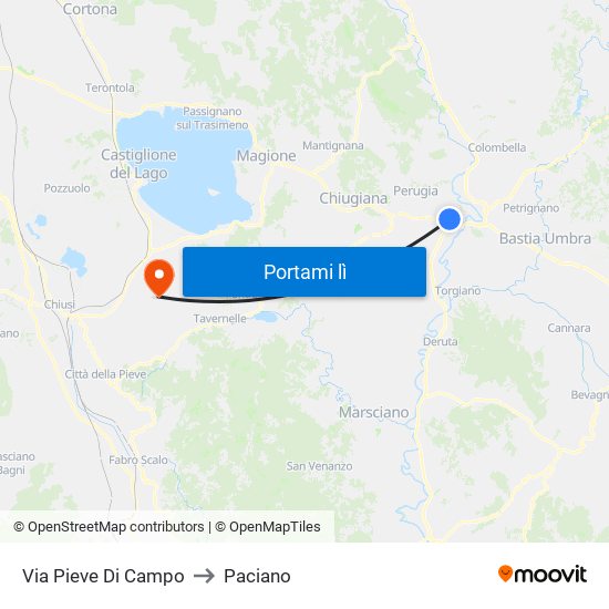 Via Pieve Di Campo to Paciano map