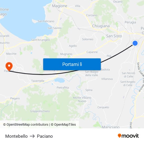 Montebello to Paciano map
