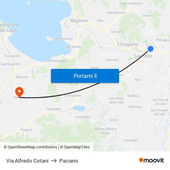 Via Alfredo Cotani to Paciano map
