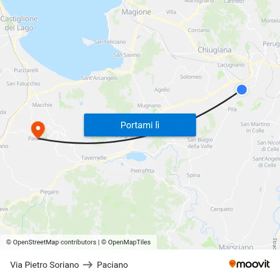 Via Pietro Soriano to Paciano map
