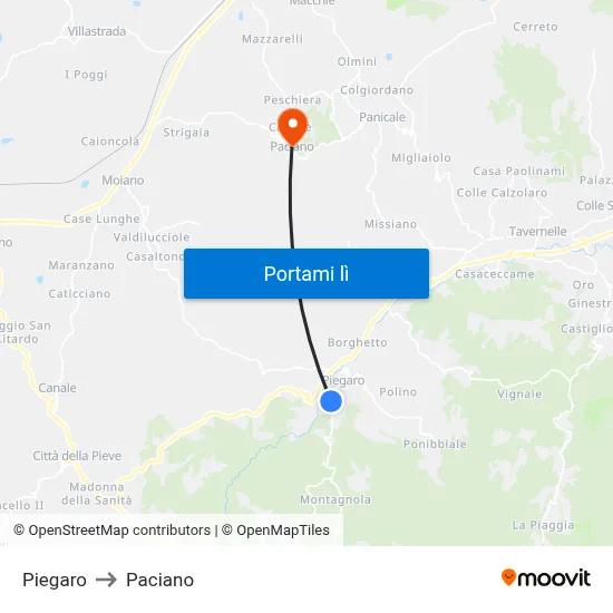 Piegaro to Paciano map