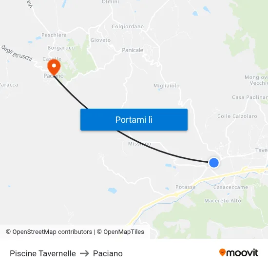 Piscine Tavernelle to Paciano map