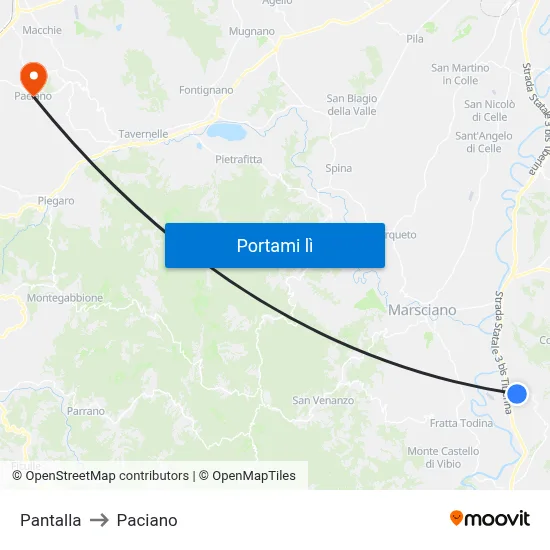Pantalla to Paciano map