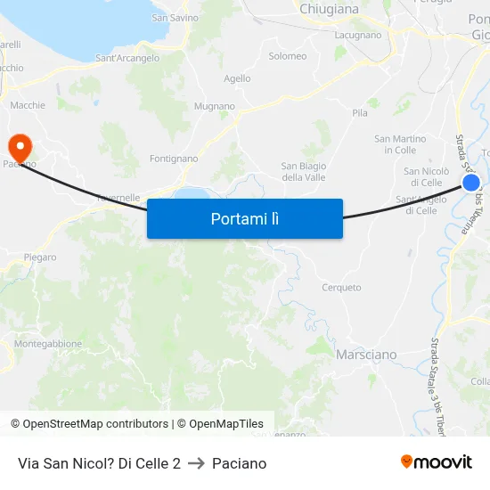 Via San Nicol? Di Celle 2 to Paciano map