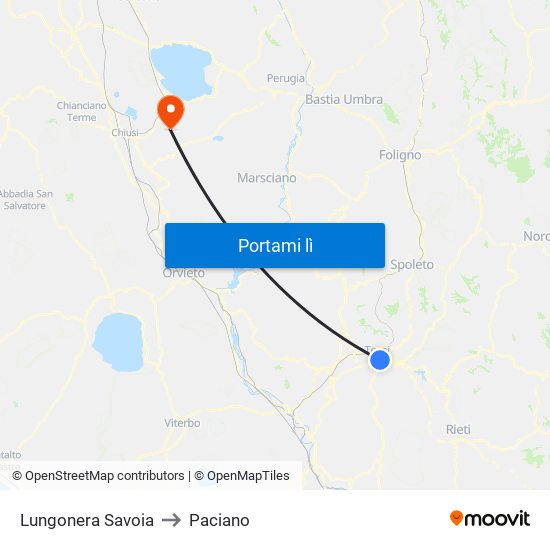 Lungonera Savoia to Paciano map
