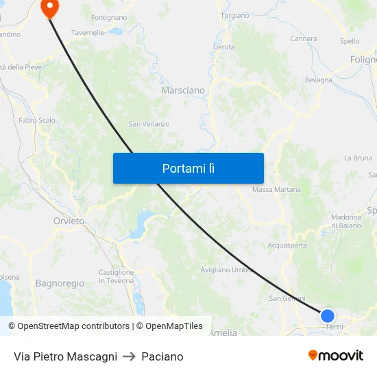 Via Pietro Mascagni to Paciano map