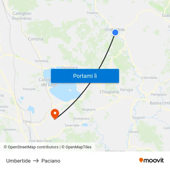 Umbertide to Paciano map