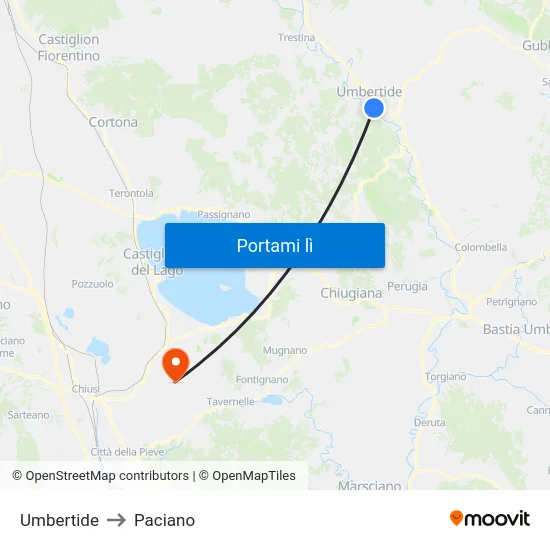 Umbertide to Paciano map