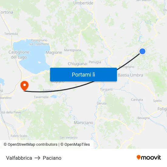 Valfabbrica to Paciano map
