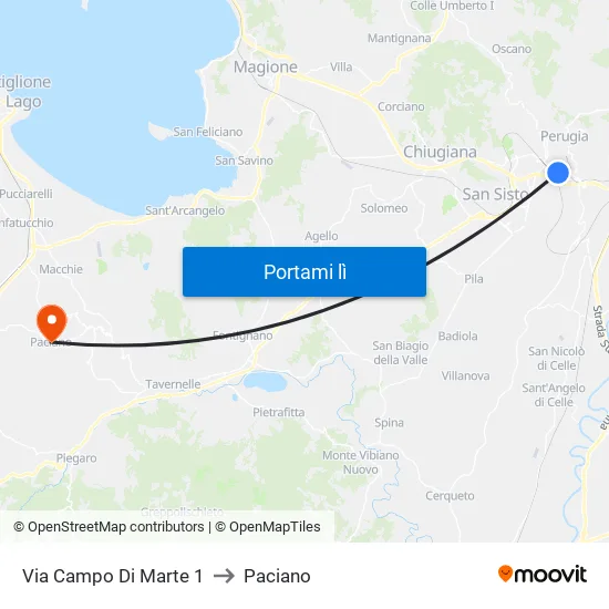 Via Campo Di Marte 1 to Paciano map