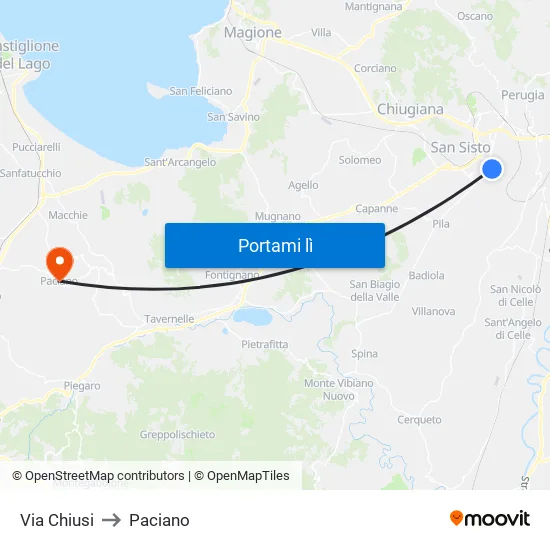 Via Chiusi to Paciano map