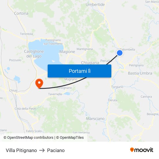 Villa Pitignano to Paciano map