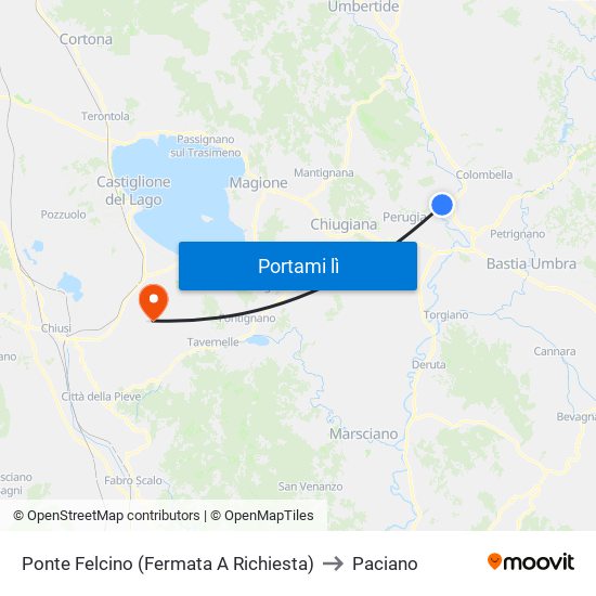 Ponte Felcino (Fermata A Richiesta) to Paciano map