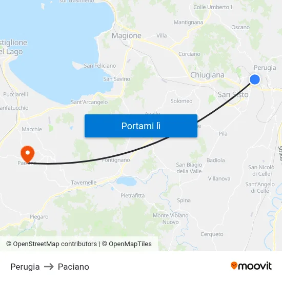 Perugia to Paciano map