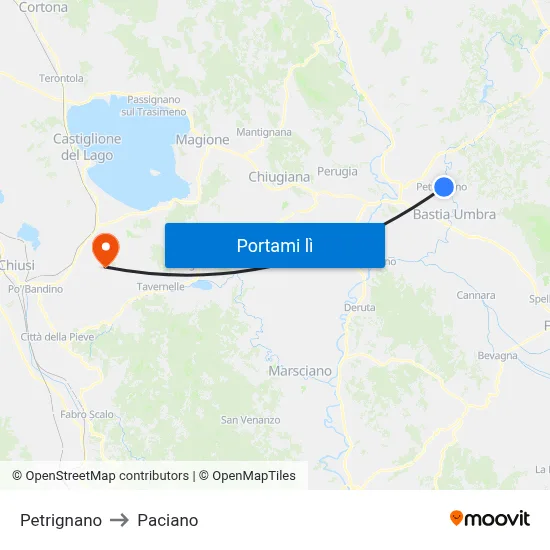 Petrignano to Paciano map
