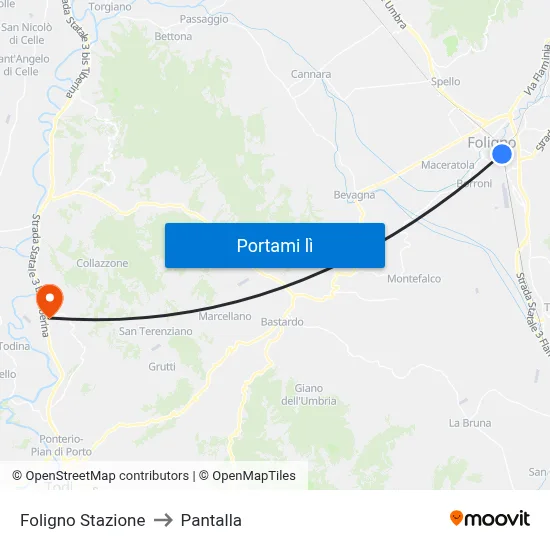 Foligno Stazione to Pantalla map