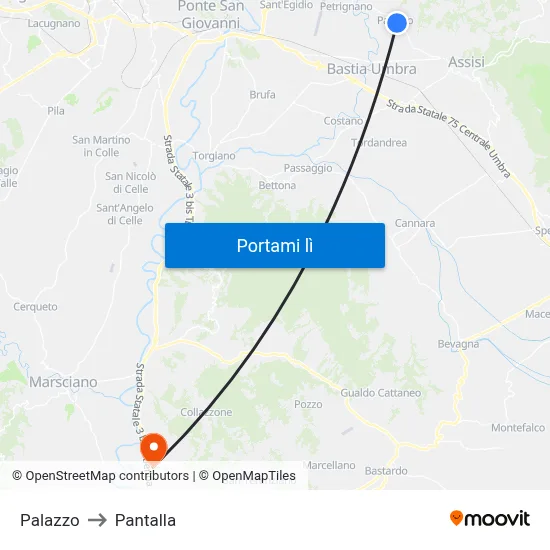 Palazzo to Pantalla map