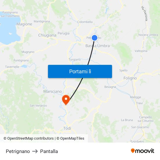 Petrignano to Pantalla map