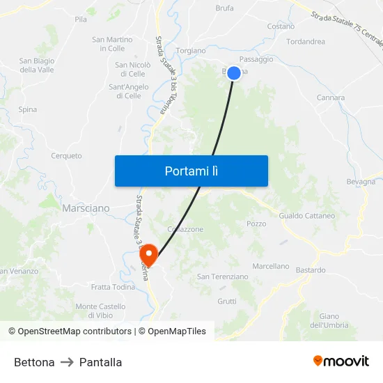 Bettona to Pantalla map
