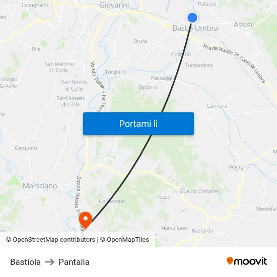 Bastiola to Pantalla map