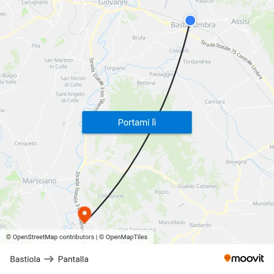 Bastiola to Pantalla map