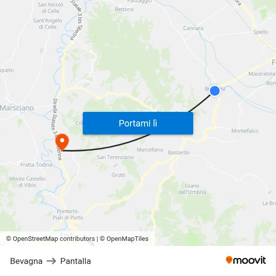 Bevagna to Pantalla map