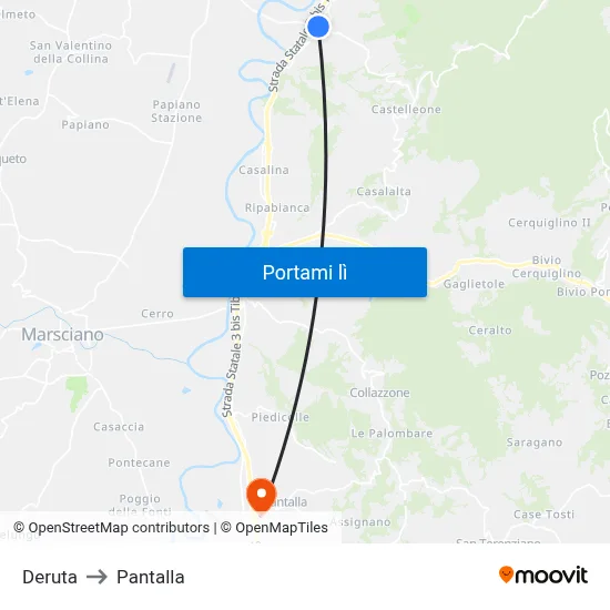 Deruta to Pantalla map