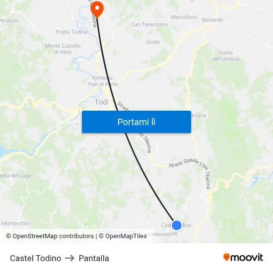 Castel Todino to Pantalla map