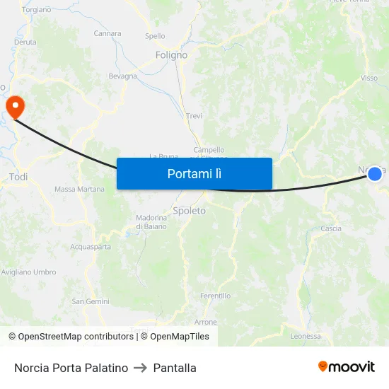 Norcia Porta Palatino to Pantalla map